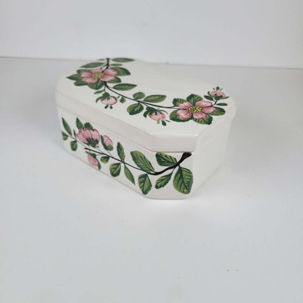 Vtg Costa Italy Jewelry Trinket Box Hand-Painted Ceramic Floral Lidded Signed - Picture 5 of 11